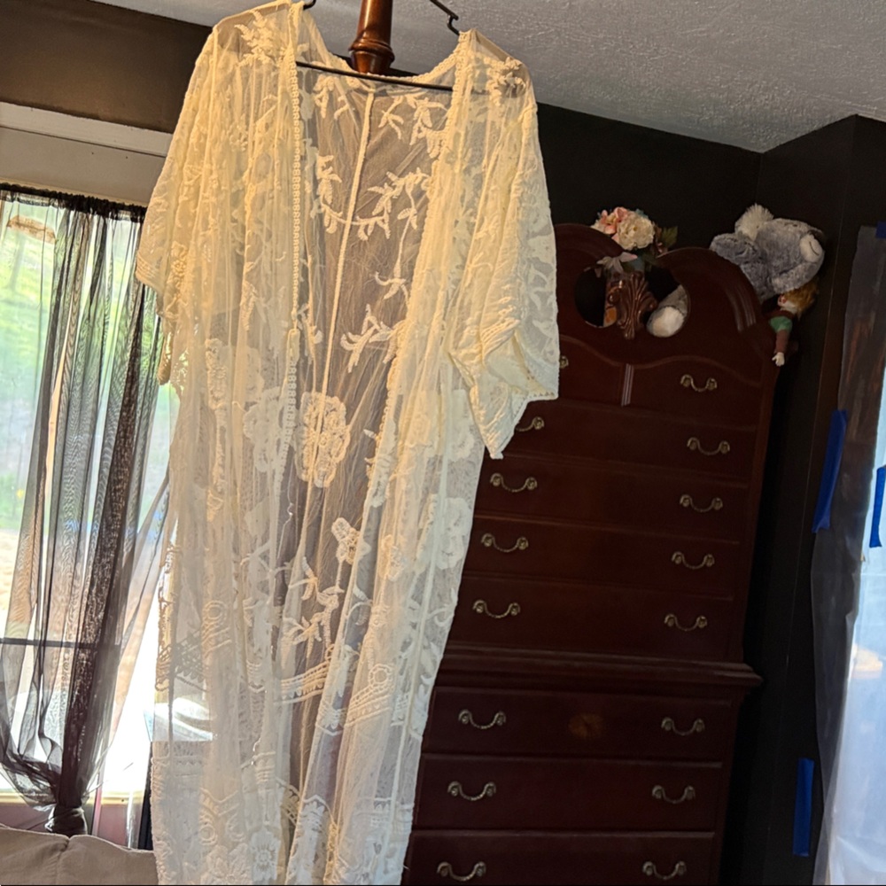 Sheer Ivory Lace Duster Cardigan